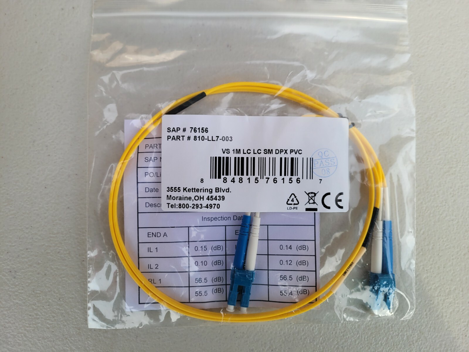 NEW Legrand Quiktron Fiber Optic Duplex Patch Network Cable 3-Feet 810-LL7-003