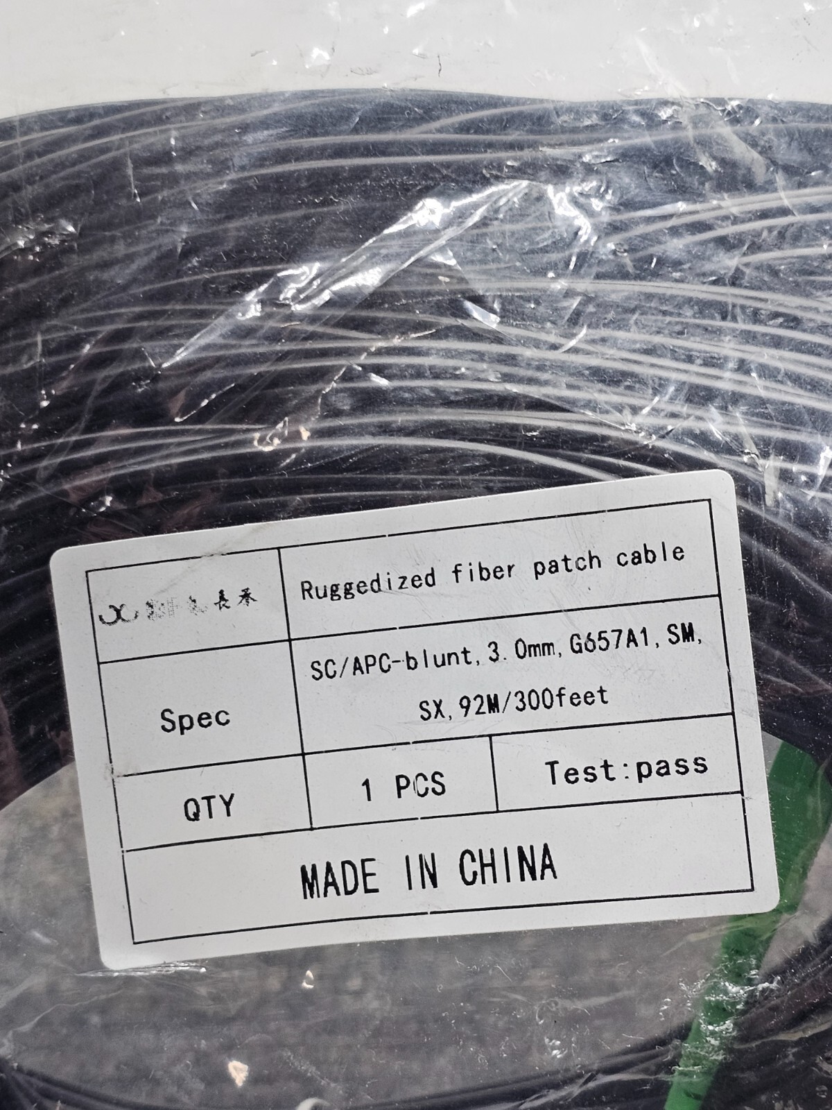 Fiber G657A1 300FT Ruggedized Patch Cable SC/APC-Blunt 3.0mm Black
