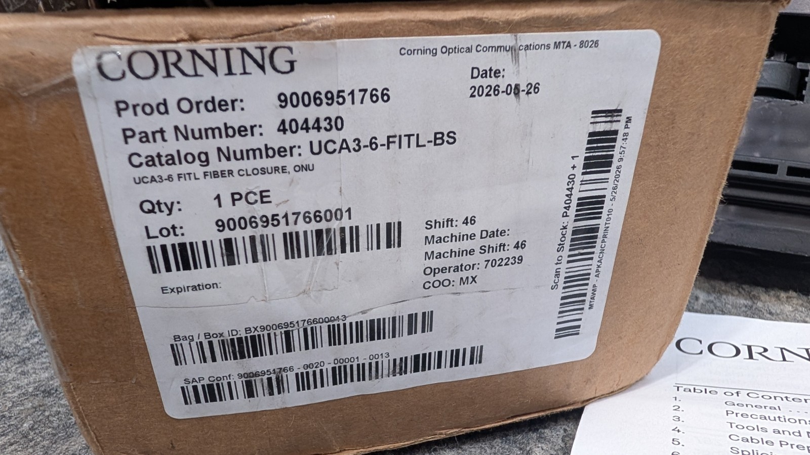 CORNING UCA3-6-FITL-BS, 404430 Fiber Optic Enclosure UCA3-6 FITL Black 🔥New🔥