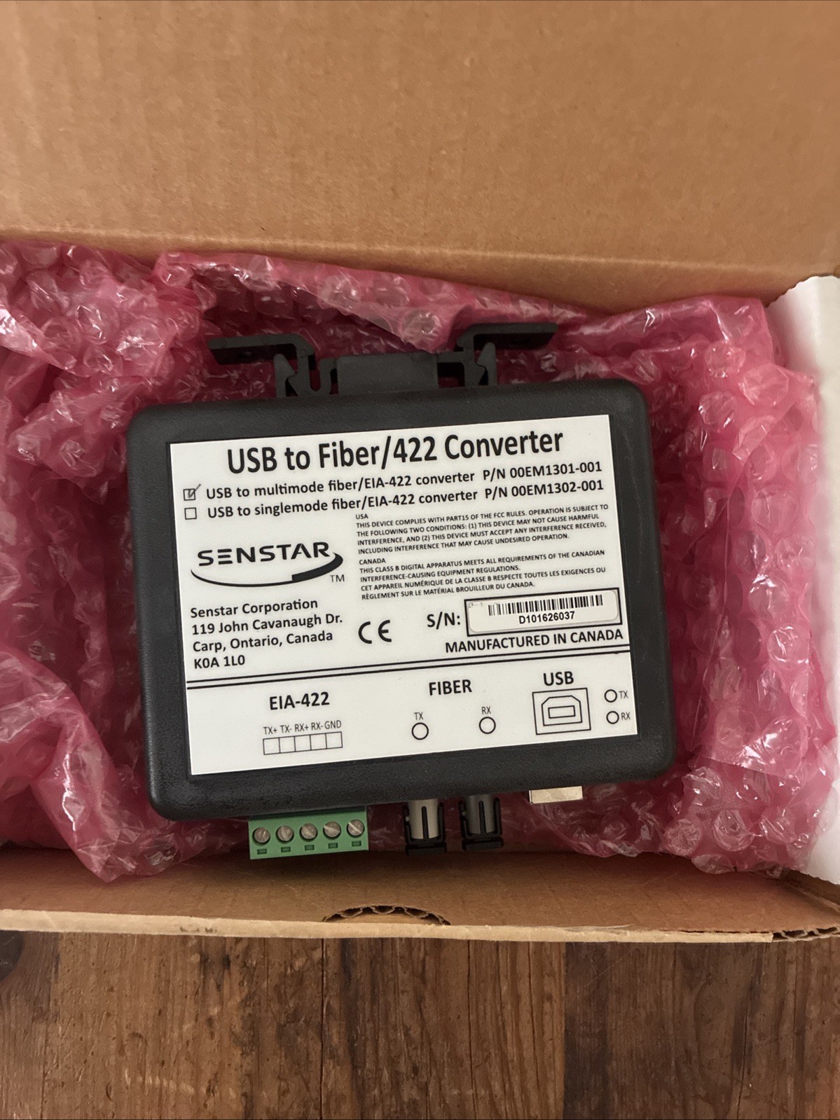 NEW Senstar 00EM1301-001 Multi Mode Fiber Optic Mini Silver Network Interface