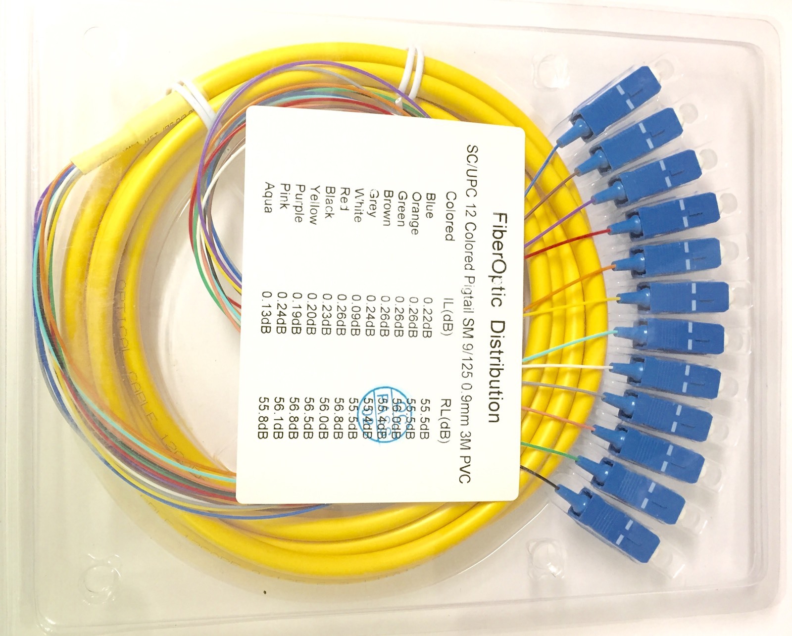 3M Fiber Optic Pigtail, 12 Fiber SC/UPC SingleMode 9/125 Fiber Pigtail – 9378