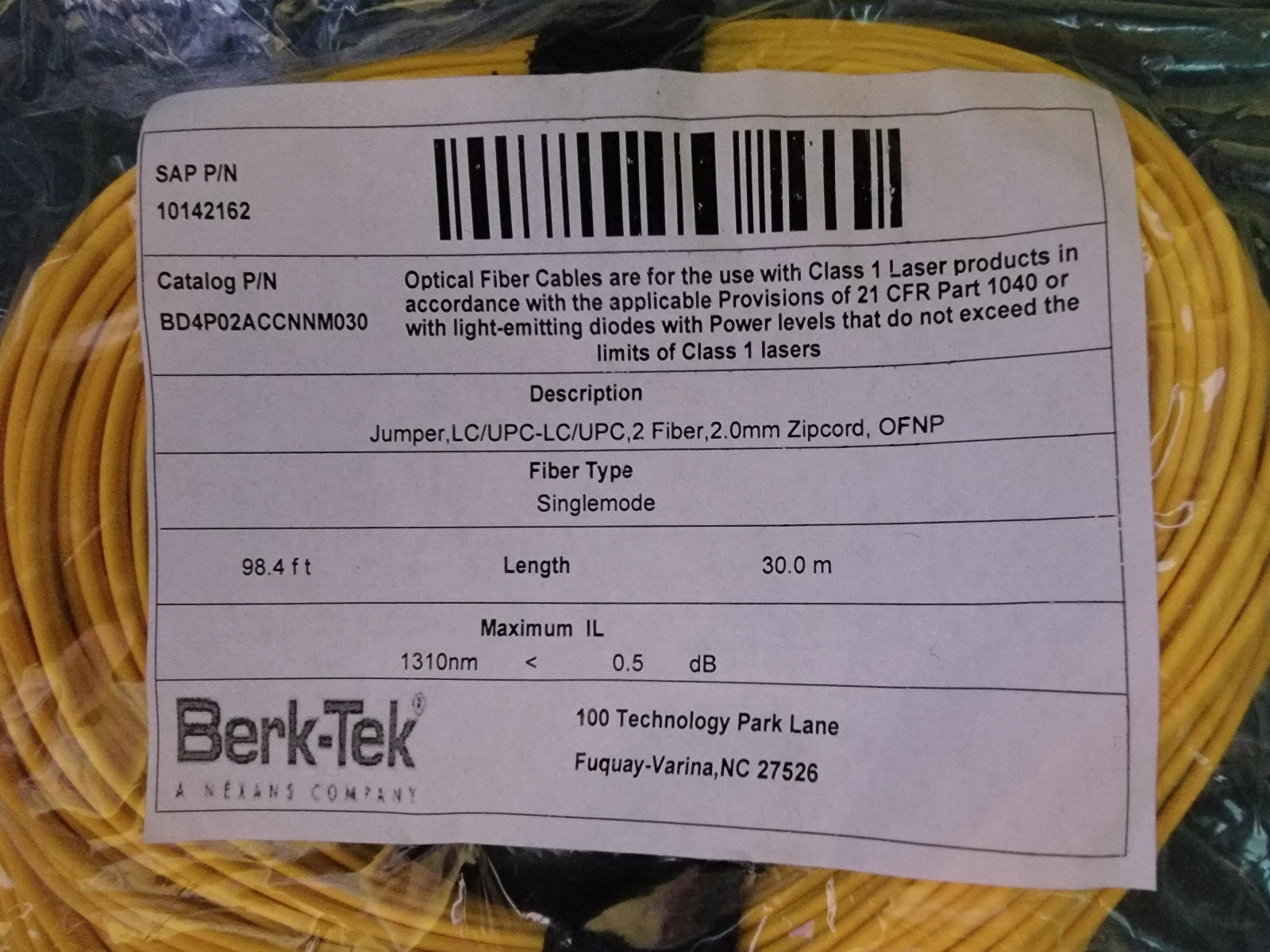 Lot of 3 – 30m/98.4ft LC-LC 2.0mm Singlemode duplex fiber optic jumper