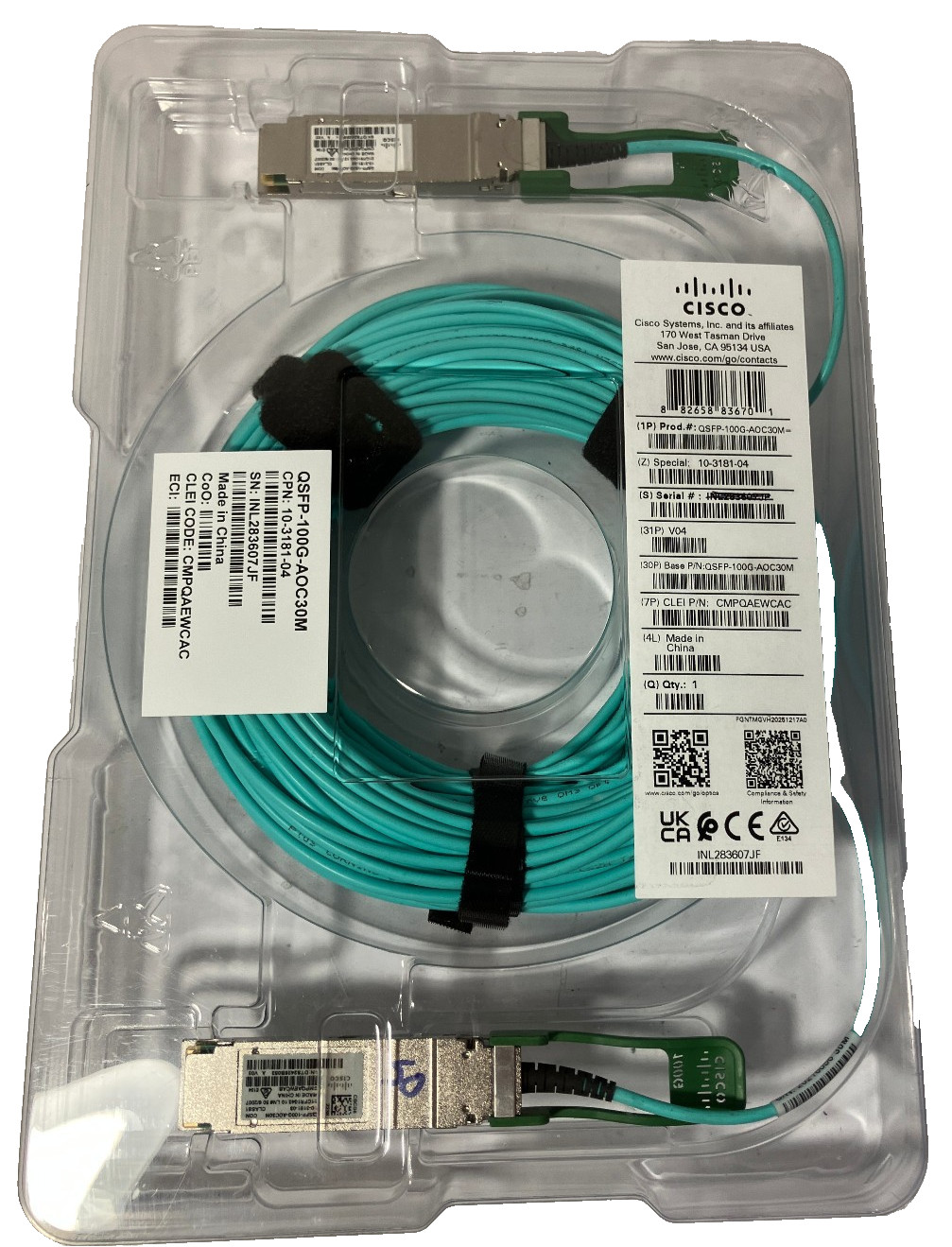 Genuine Cisco QSFP-100G-AOC30M 30M Active Optical Cable 100G QSFP AOC Cable