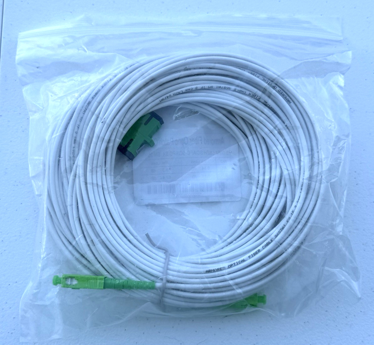 Armored Fiber Optic Patch Cord SC/APC to SC/APC SM Simplex 25M 3.0mm LSZH White