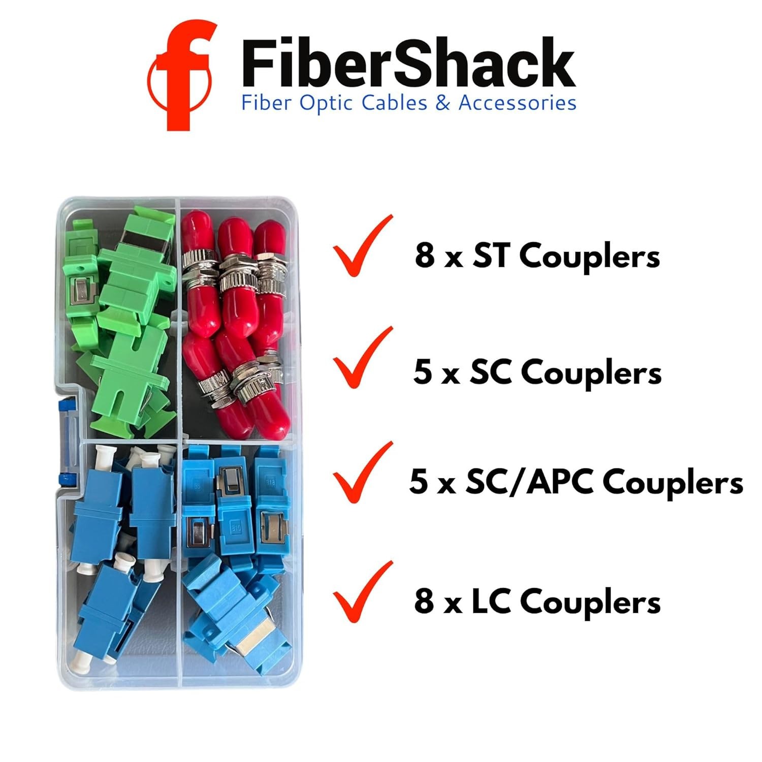 FiberShack Fiber Optic Coupler Kit – 4 Genders & 26 Fiber Optic Couplers