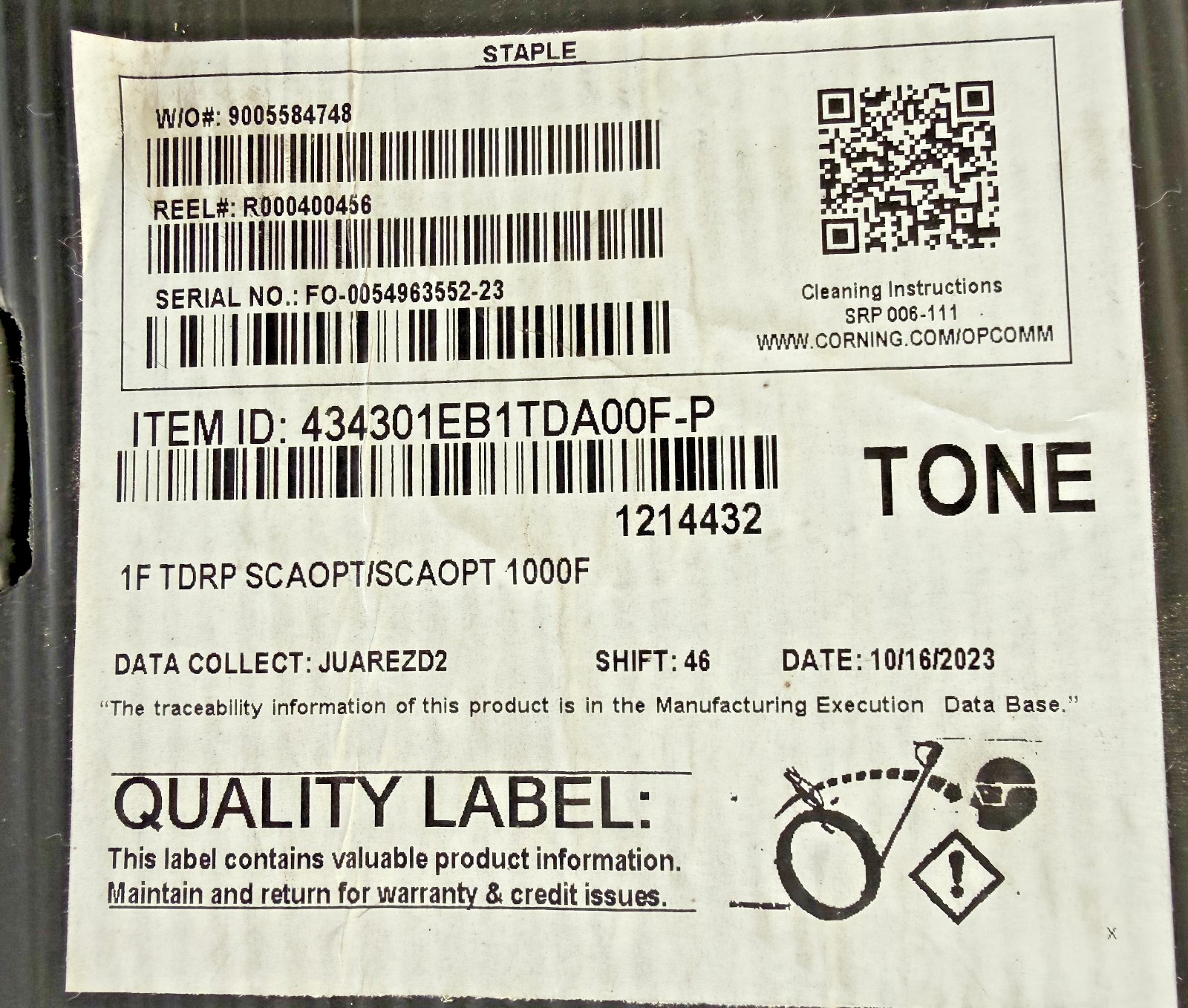 Corning OptiTap SST-Drop Toneable Cable Assembly, 1000 ft. L 434301EB1TDA00F-P