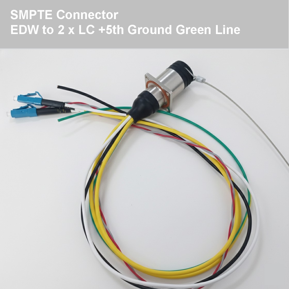 SMPTE311M 3K93C EDW Female with Tails 2 x SM Fibers & 5 x Wires 5th GND (Green)