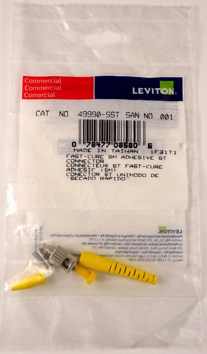 Leviton 49990-SST Fast-Cure Single Mode ST Fiber Optic Connector, New