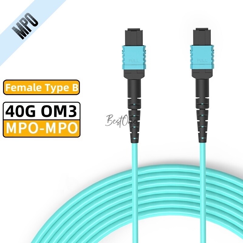 50M MPO to MPO Female OM3 Type B 8 Core 12 Core Optical Fiber Patch Cord Jumper