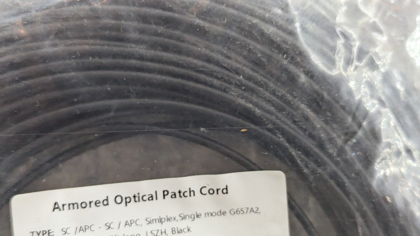 100 ft Armored Fiber Optic Patch Cord SC/APC – SC/APC, Simplex, Singlemode G657A