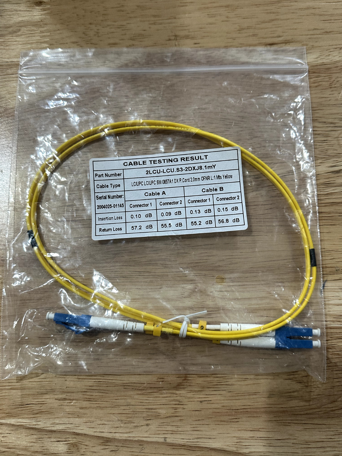Unbranded 1.0mm LC to LC Fiber Optics Cable P/N: 2LCU-LCU.S3-2DXJ8.1mY