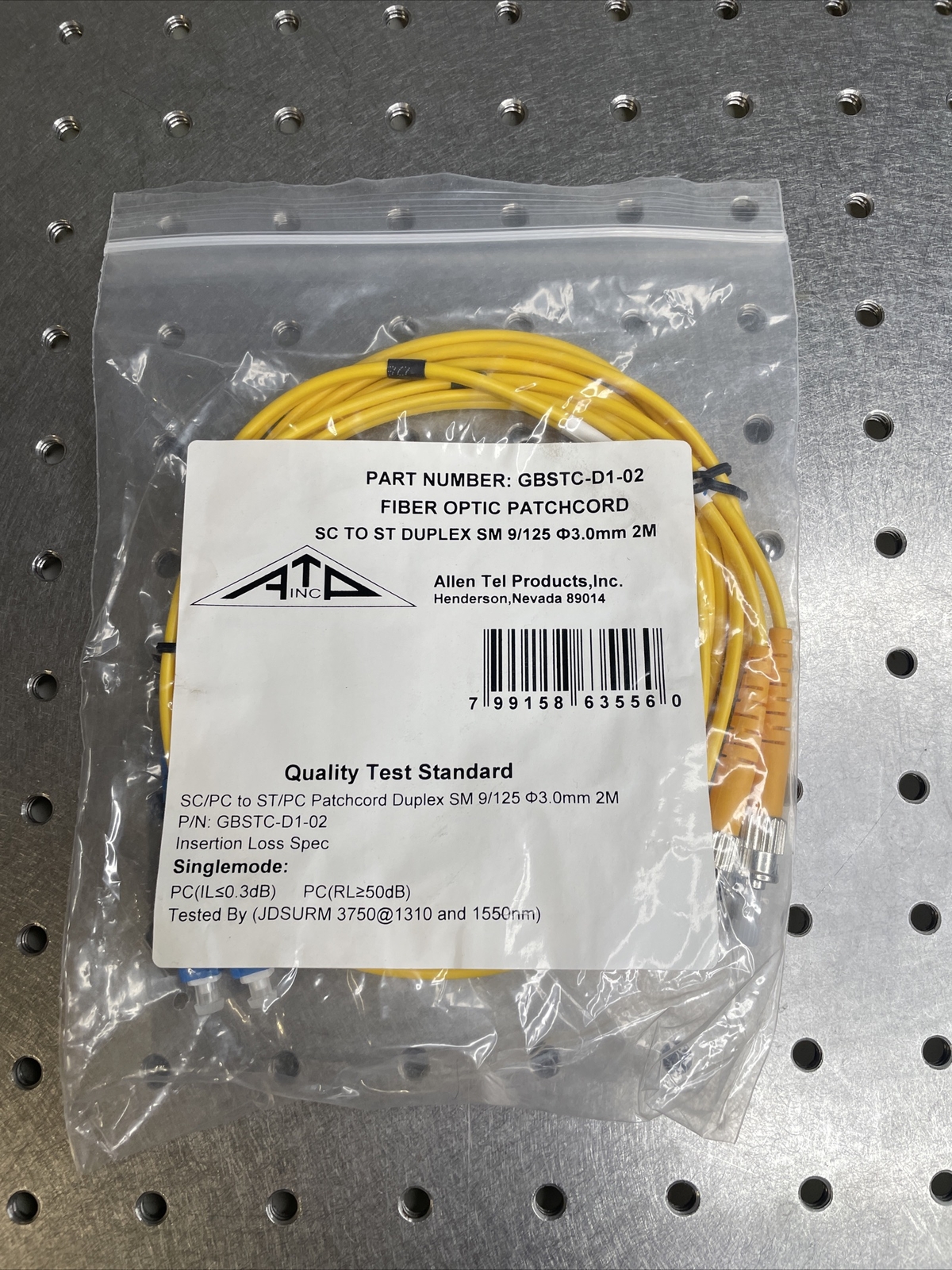 Allen Tel GBSTC-D1-02 Duplex ST to SC Fiber Optic Patch Cord, Singlemode, 2 M
