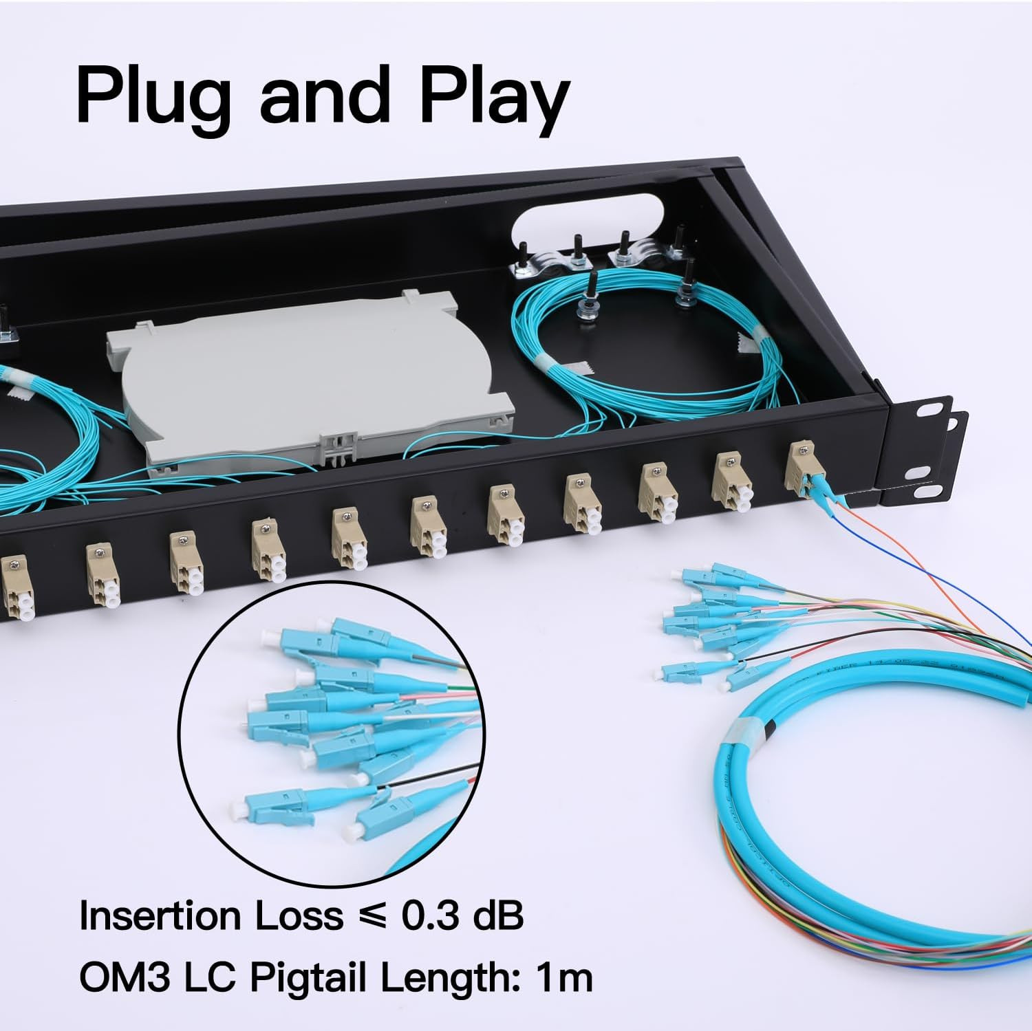 LC-OM3 12 Duplex 24 Port Fiber Enclosure Box – 1 RU Rack Mount Multimode LC-UPC