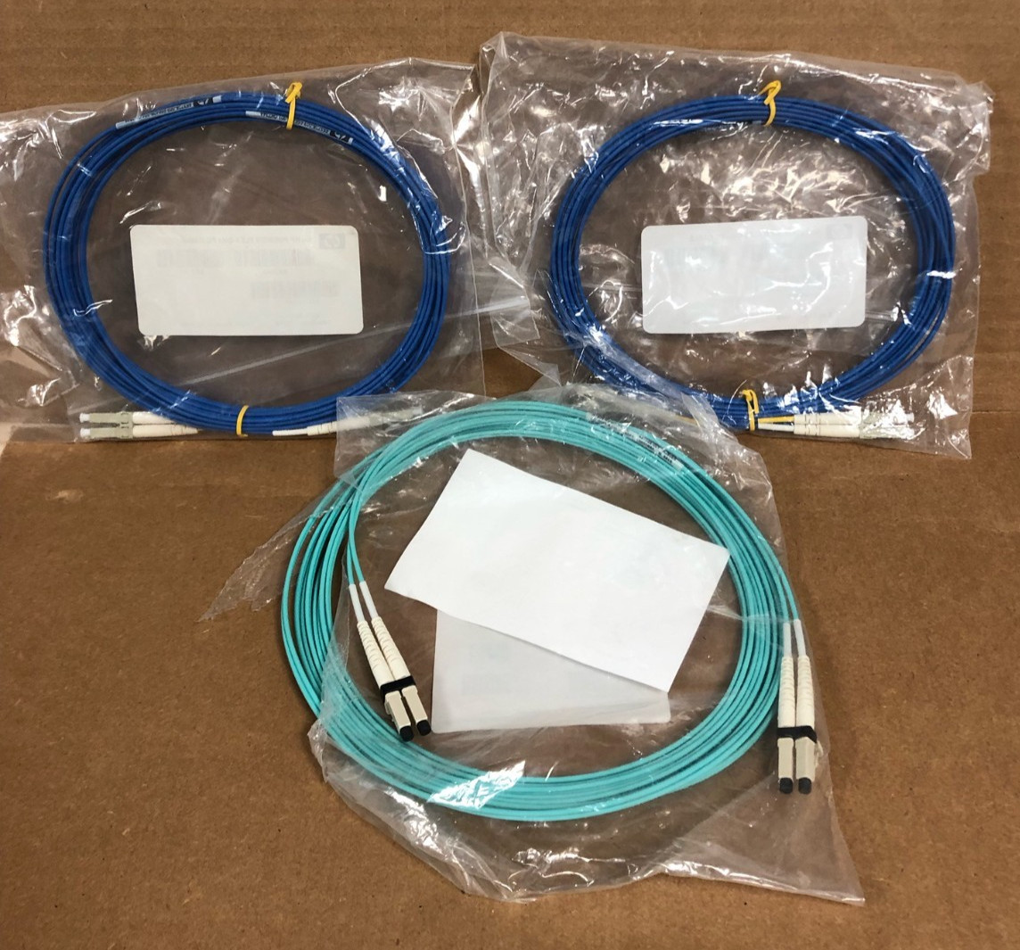 (X2) HP QK734A 5m fiber optic OM4 & (X1) HP AJ836A 5M Multi Mode OM3 LC/LC cable
