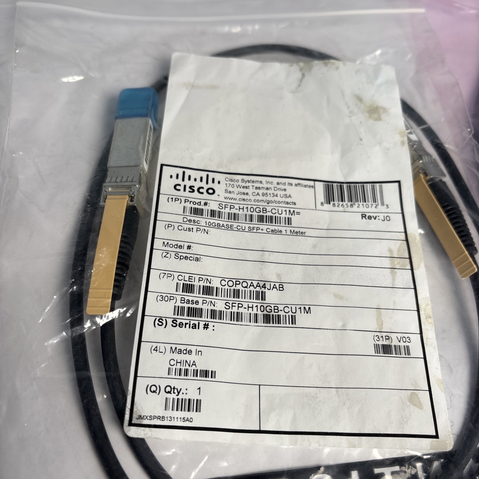 (Lot Of 7) CISCO SFP-H10GB-CU1M 10GBASE-CU SFP+ Cable. Cables Are Used!!!