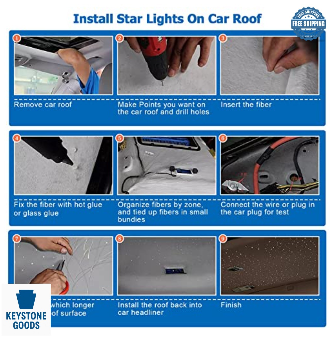 Fiber Optic Starlight Headliner Kit 16W 450 Strands 9.8ft APP Remote Sound