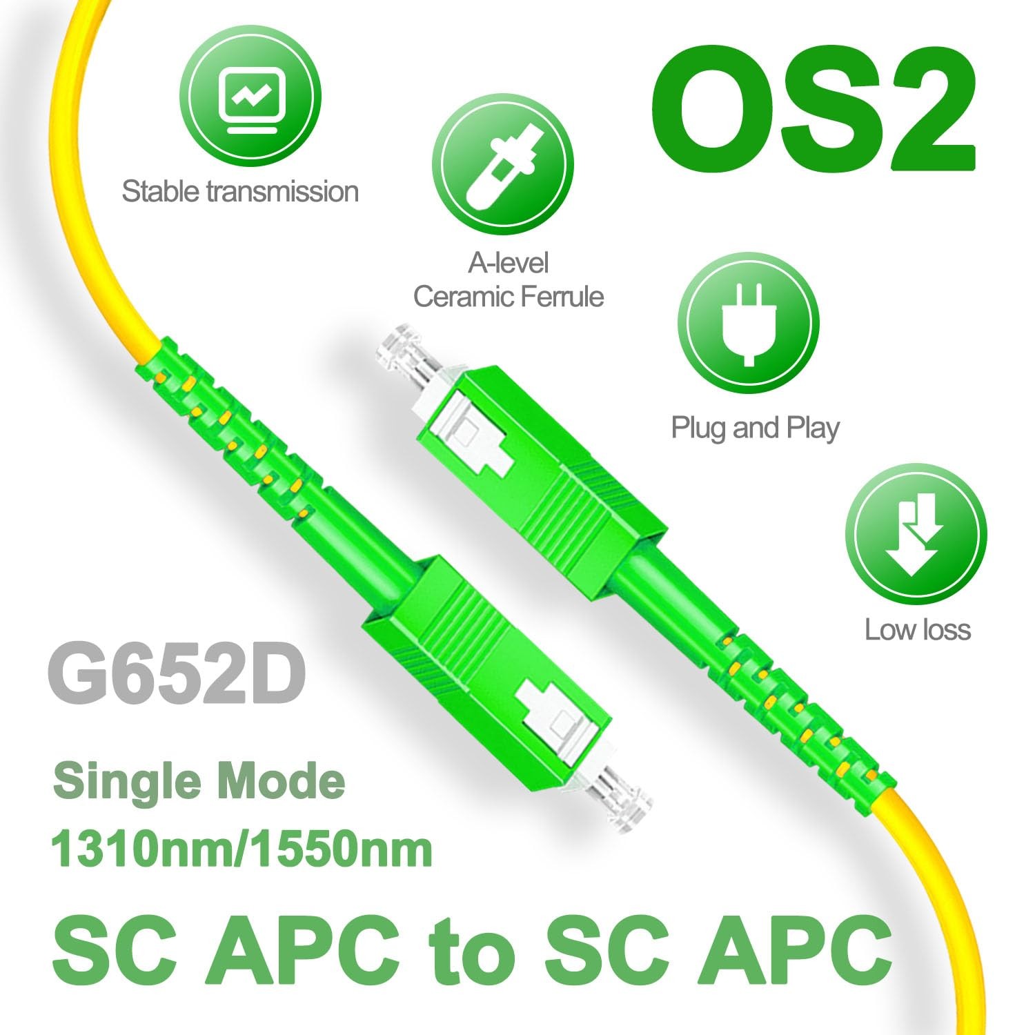 5Pcs 0.5 Meter Fiber Optic Patch Cord (1.64ft), SC-SC/APC-Simplex