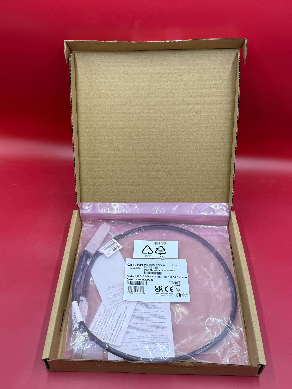 HP QSFP28 to SFP28 Direct Attach Cable 1 meter R0Z25A 💚❤️💚❤️ NEW! SEALED!