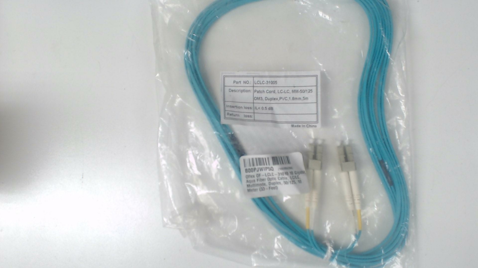 LC LC 10 Gigabit Aqua Fiber Optic Cable – Multimode Duplex 50/125 10 Meter