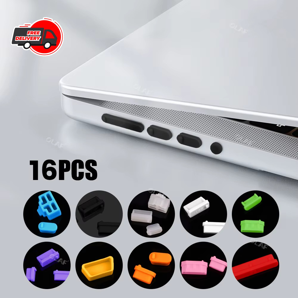 16pcs Universal Laptop Port Plug Silicone Dustproof USB Protector Cover Set