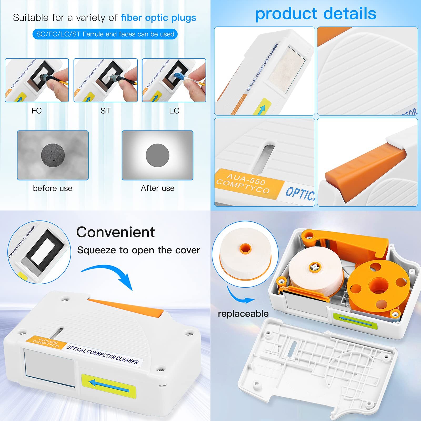 – 2 pcs Fiber Optic Cleaner Pen for LC/MU/SC/ST/FC Connector & 1pc Fiber Clea…