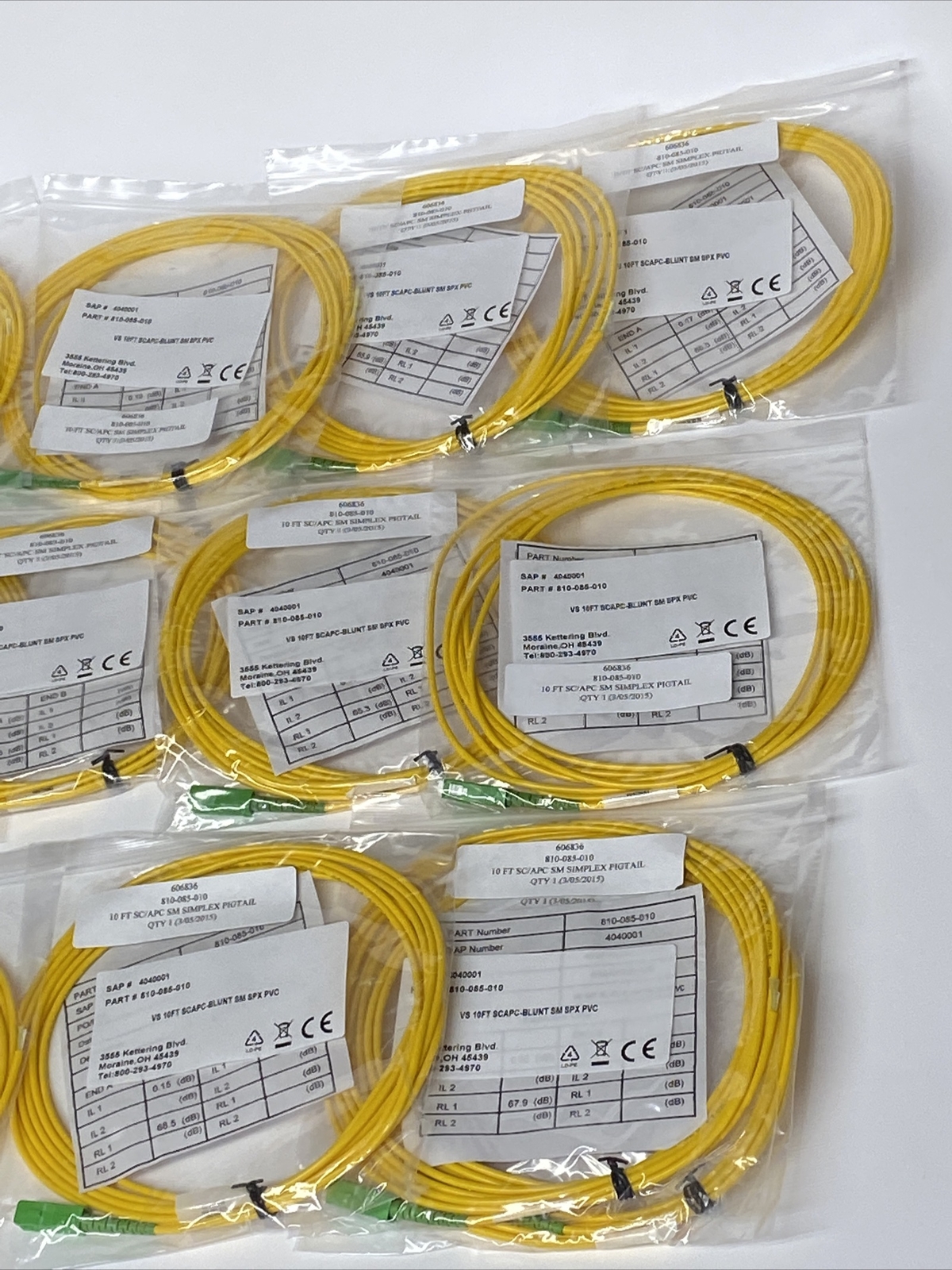 Simplex 810-085-010 VS 10FT SCAPC BLUNT SM SPX PVC Cord Pigtail – LOT OF 12 New