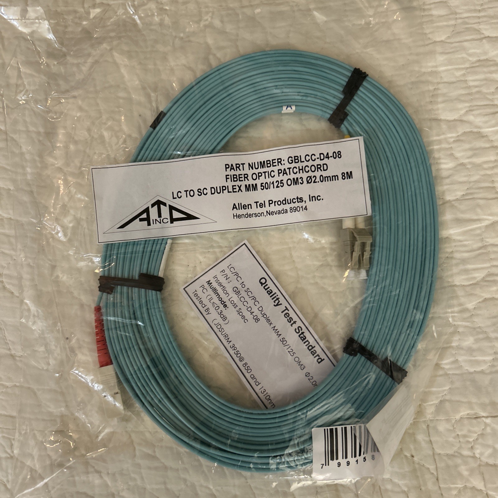 Atp Allen Tel Products GBLCC-D4-08 Fiber Optic Patch Cord 2mm 50/125 LC to SC