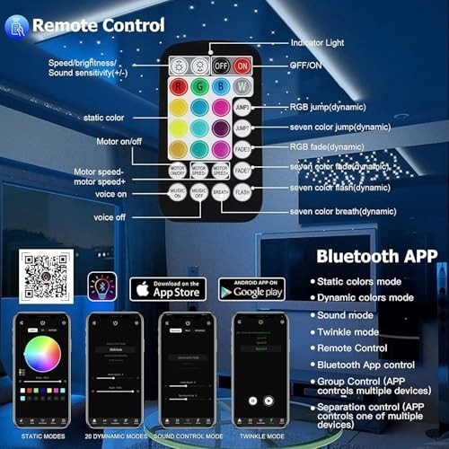 Fiber Optic Starlight Kit 16W Sound Activated 600pcs 9.8ft Cable Bluetooth APP