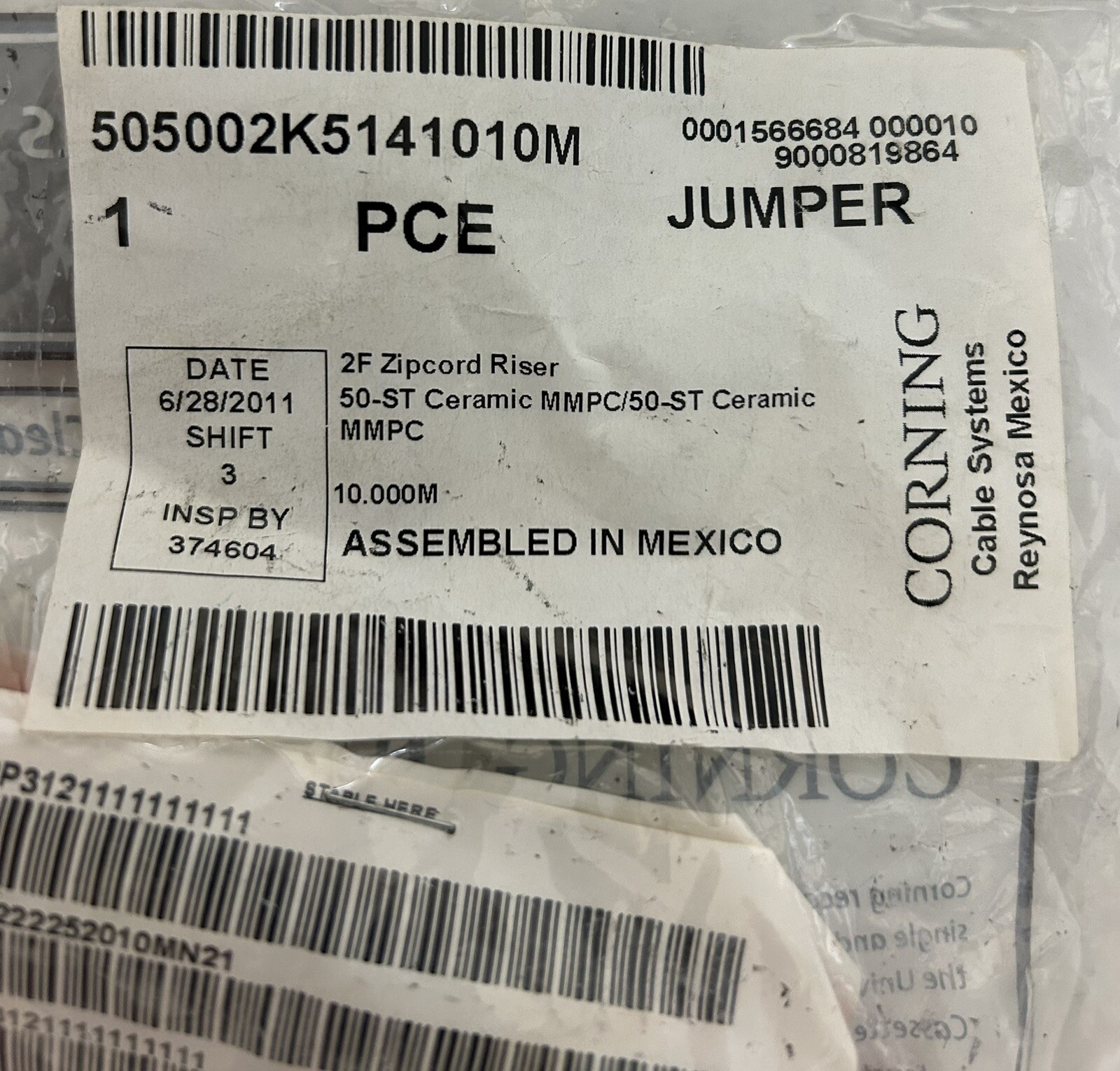 Corning Jumper 2F Zipcord Riser 50-ST Ceramic MMPC/50-ST Ceramic MMPC New Sealed