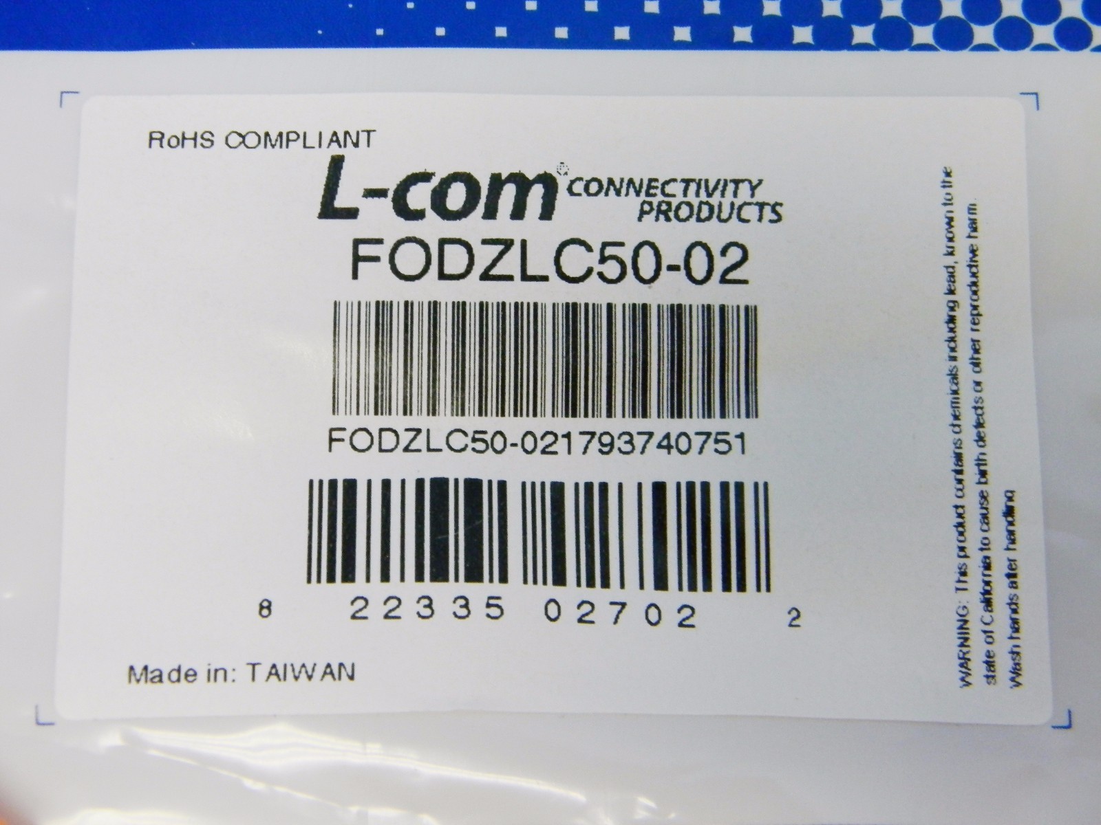 5 NEW L-Com FODZLC50-02 OM2 50/125 Multimode, LSZH Cable, Dual LC, 1.0m