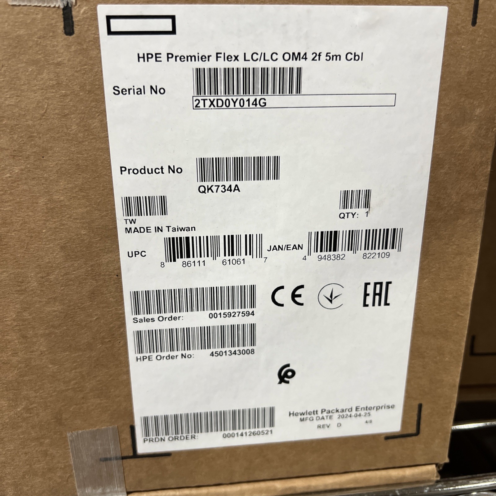 HP QK734A 2M LC TO LC PREMIER FLEX FIBER OPTIC CABLE *New * – 656429-001,