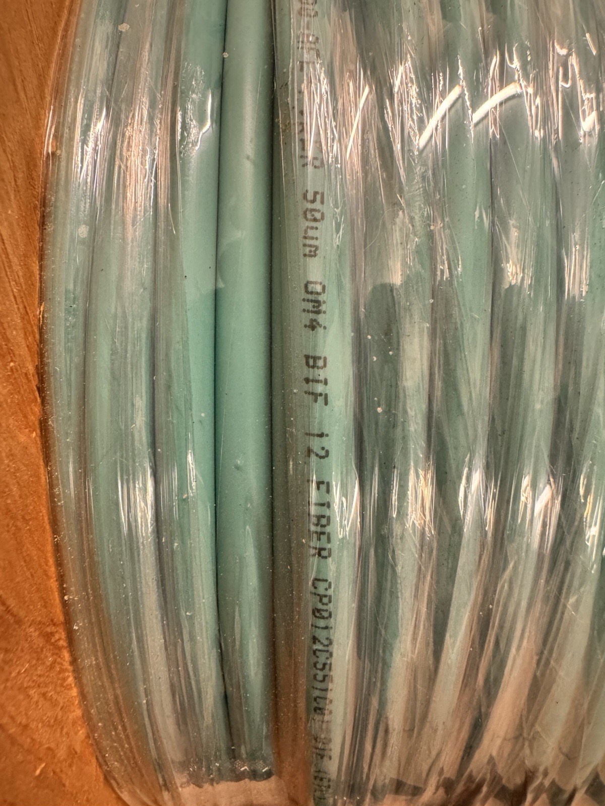 OM4 50µm 12-Fiber Multi-Mode Optical Network Cable Aqua Spool 250 FT Raw Fiber