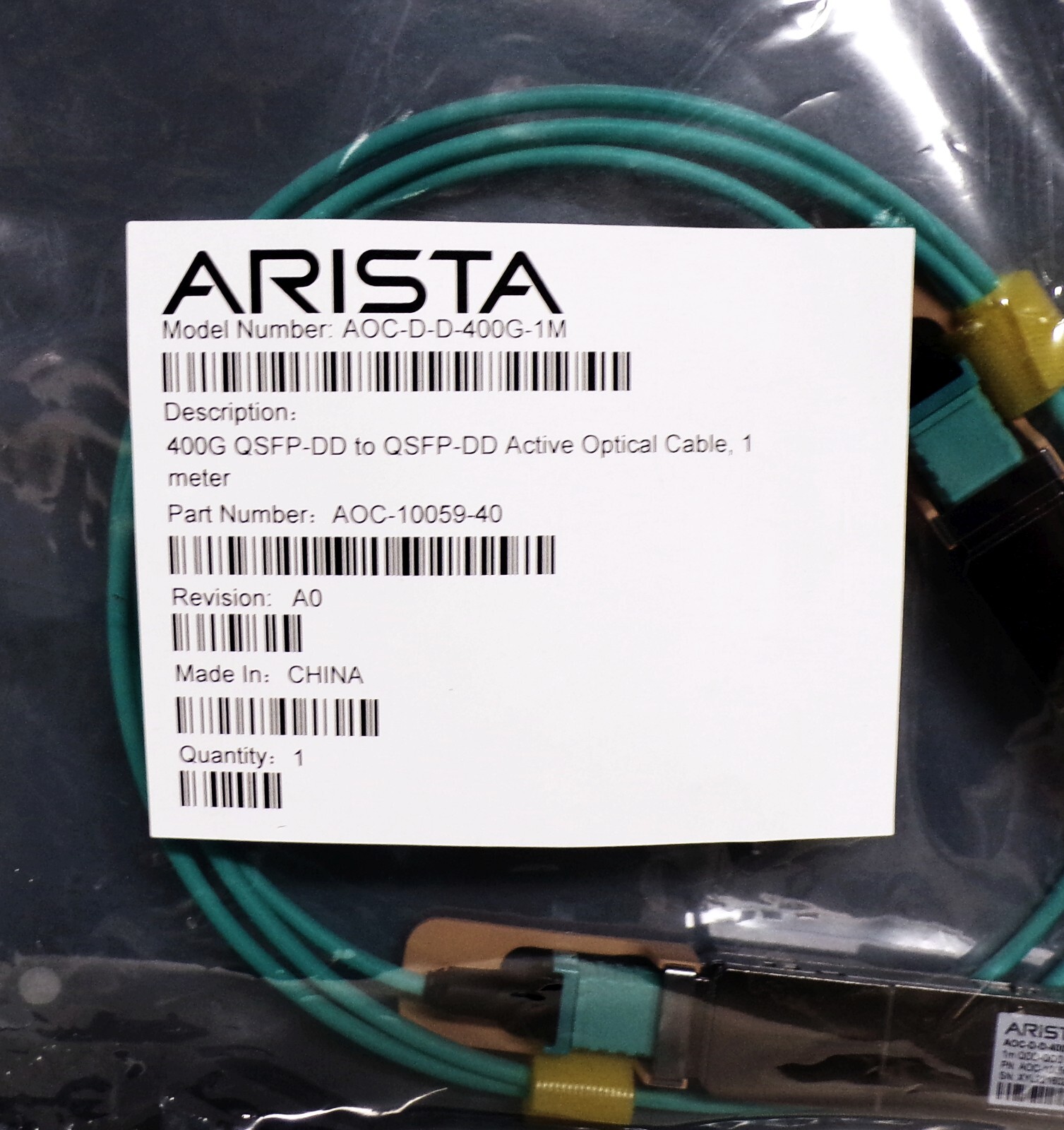New Sealed ARISTA AOC-D-D-400G-1M Active Optic Fiber Cable AOC-10059-40