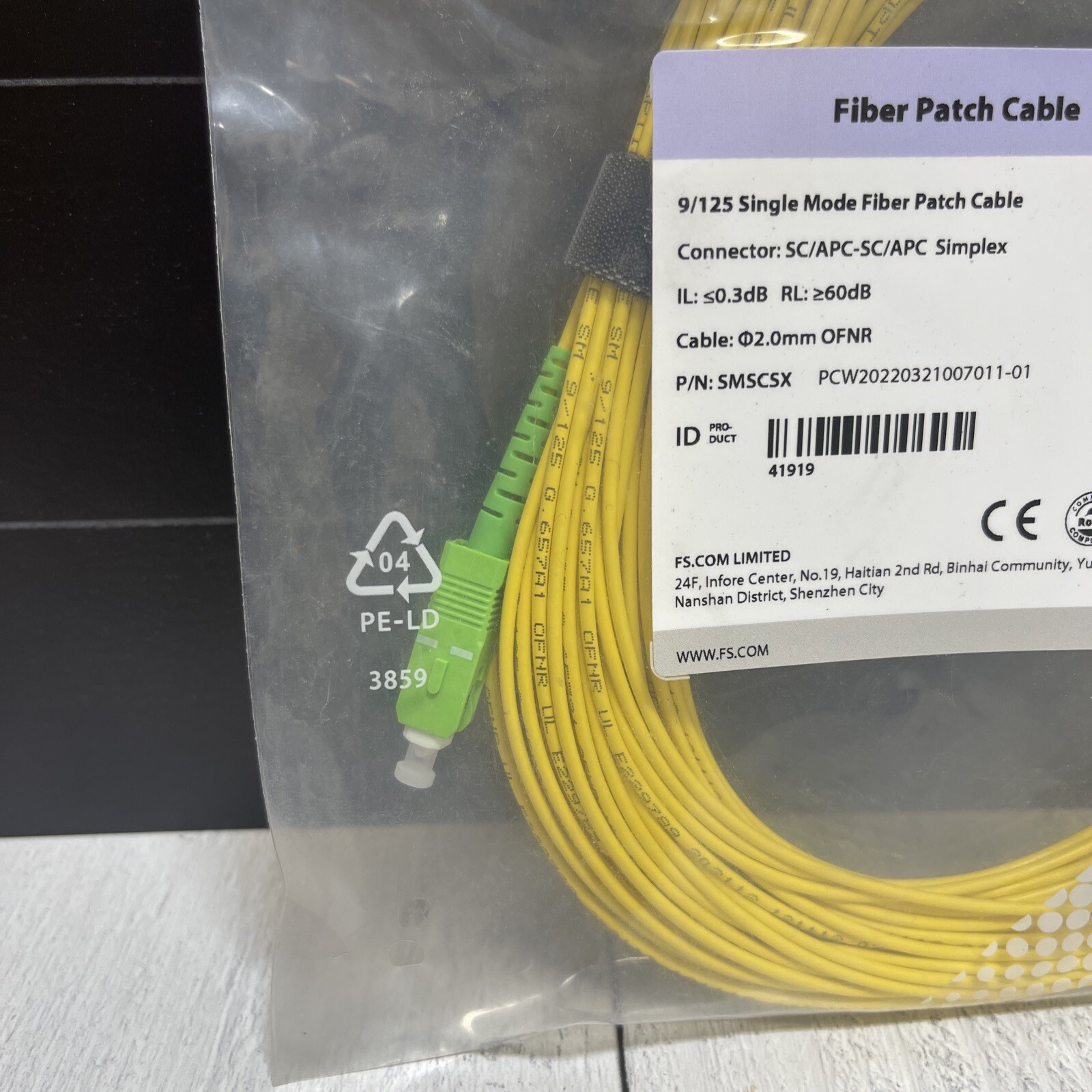 FS 9/125 Fiber patch Cable sc/apc-sc/apc Simplex 20M SMSCSX