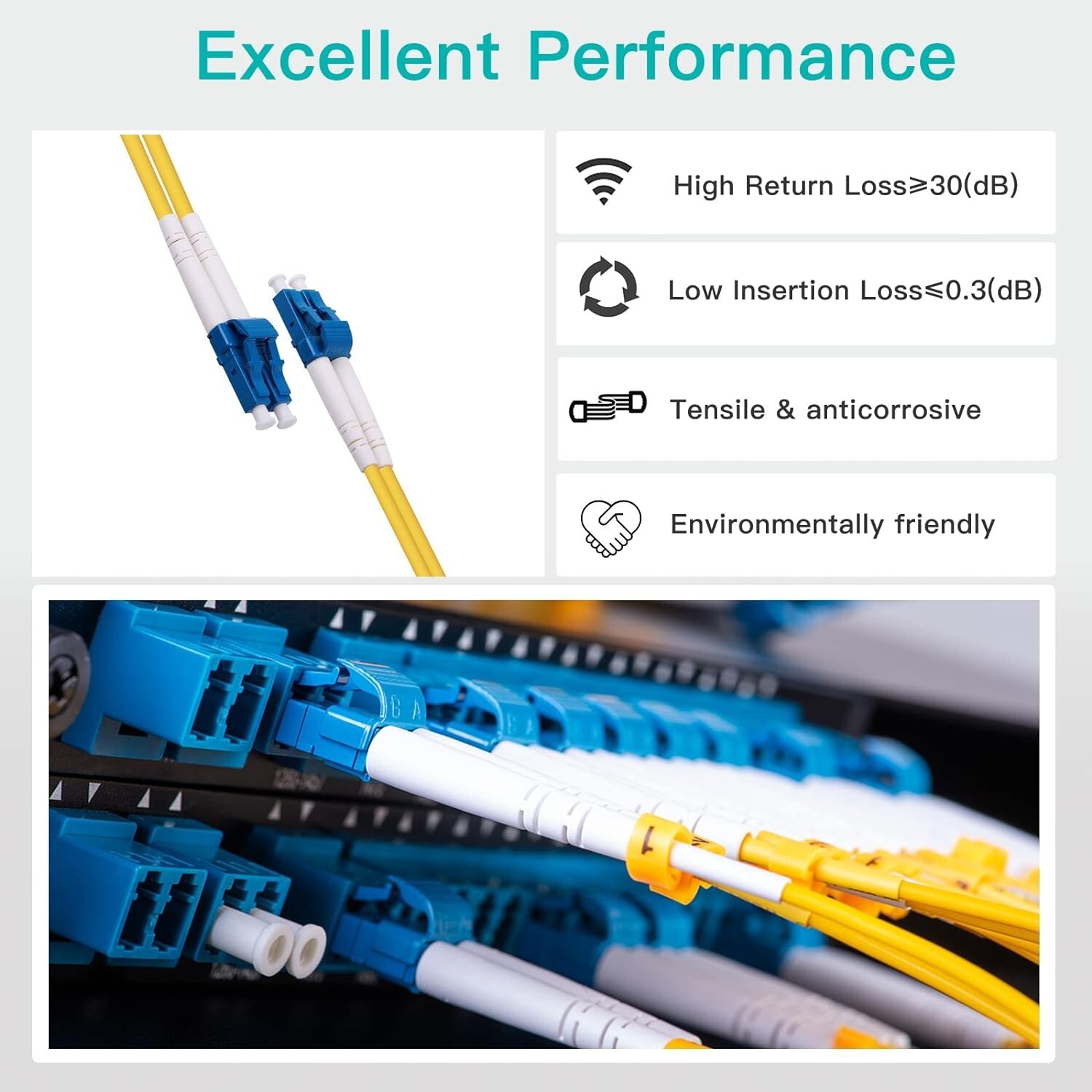 Fiber Optic Patch Cord LC/UPC – LC/UPC 122 M SM 9/125 G652D DX 3.0mm LSZH Yellow