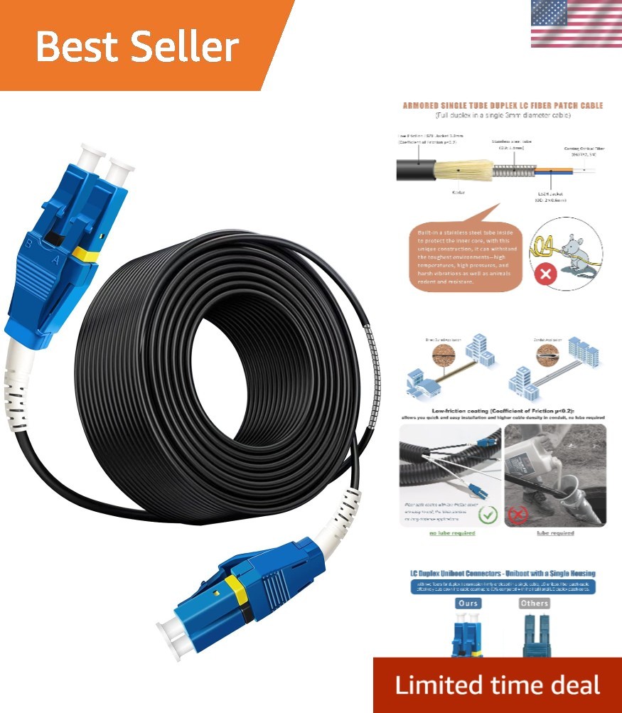 100ft Uniboot LC to LC Outdoor Armored Fiber Patch Cable – 10Gbps, Durable & …