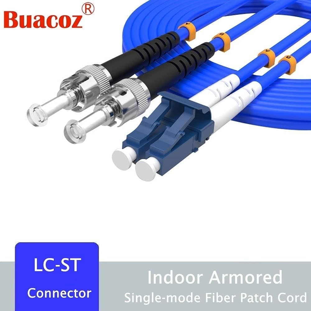 1 Meter LC To ST Armored Single Mode Duplex Fiber Optic Cable Patch Cord Blue