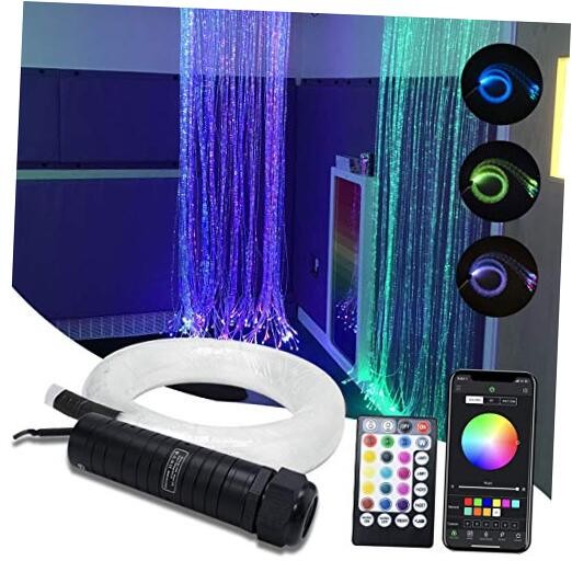 6W RGBW Fiber Optic Curtain Light Kit, Bluetooth Waterfall 200pcs*0.03in*6.5ft