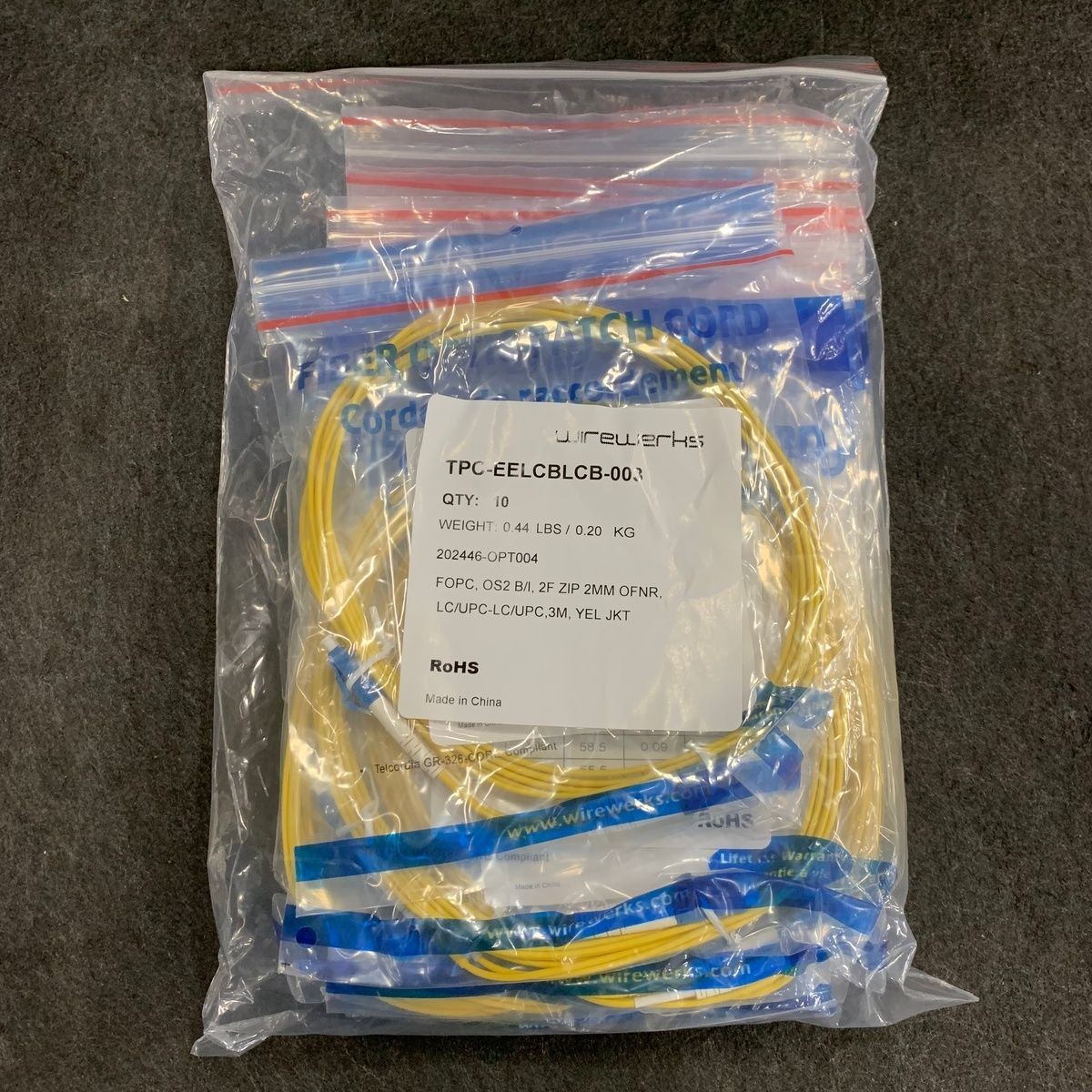 WIREWERKS Fiber Optic Patch Cord, Yellow TPC-EELCBLCB-003 Lot of 10