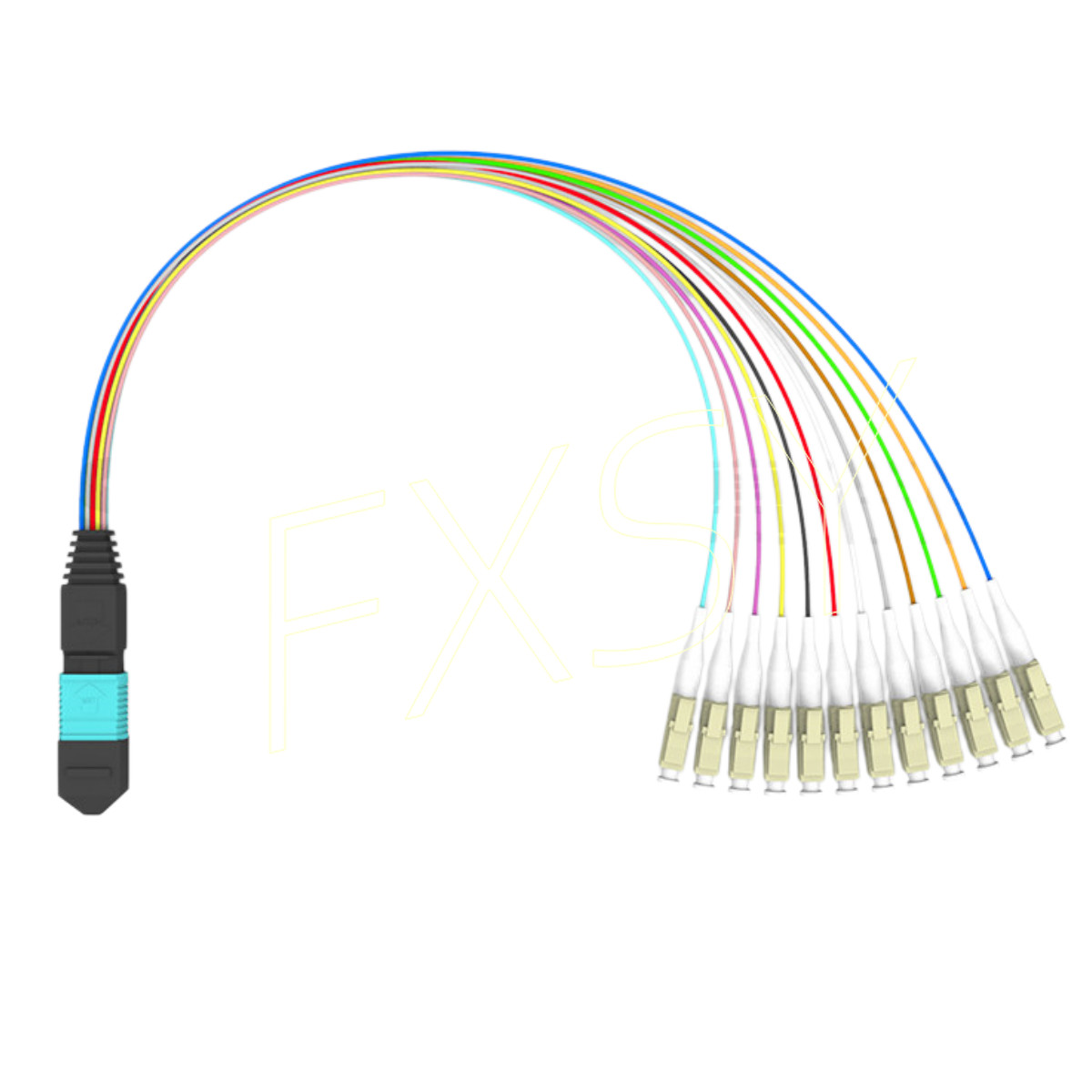 MPO to LC OM3 12 Core Breakout Fan Fiber Optic Patch Cord Cable MTP For Cassette