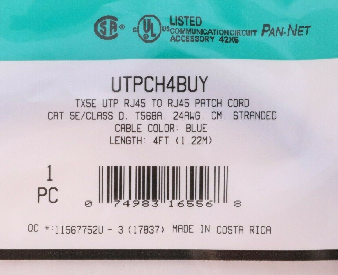 NEW Lot of 10 Panduit Pan-Net 4ft POWERSUM+ CAT 5e Class D Patch Cords UTPCH4BUY