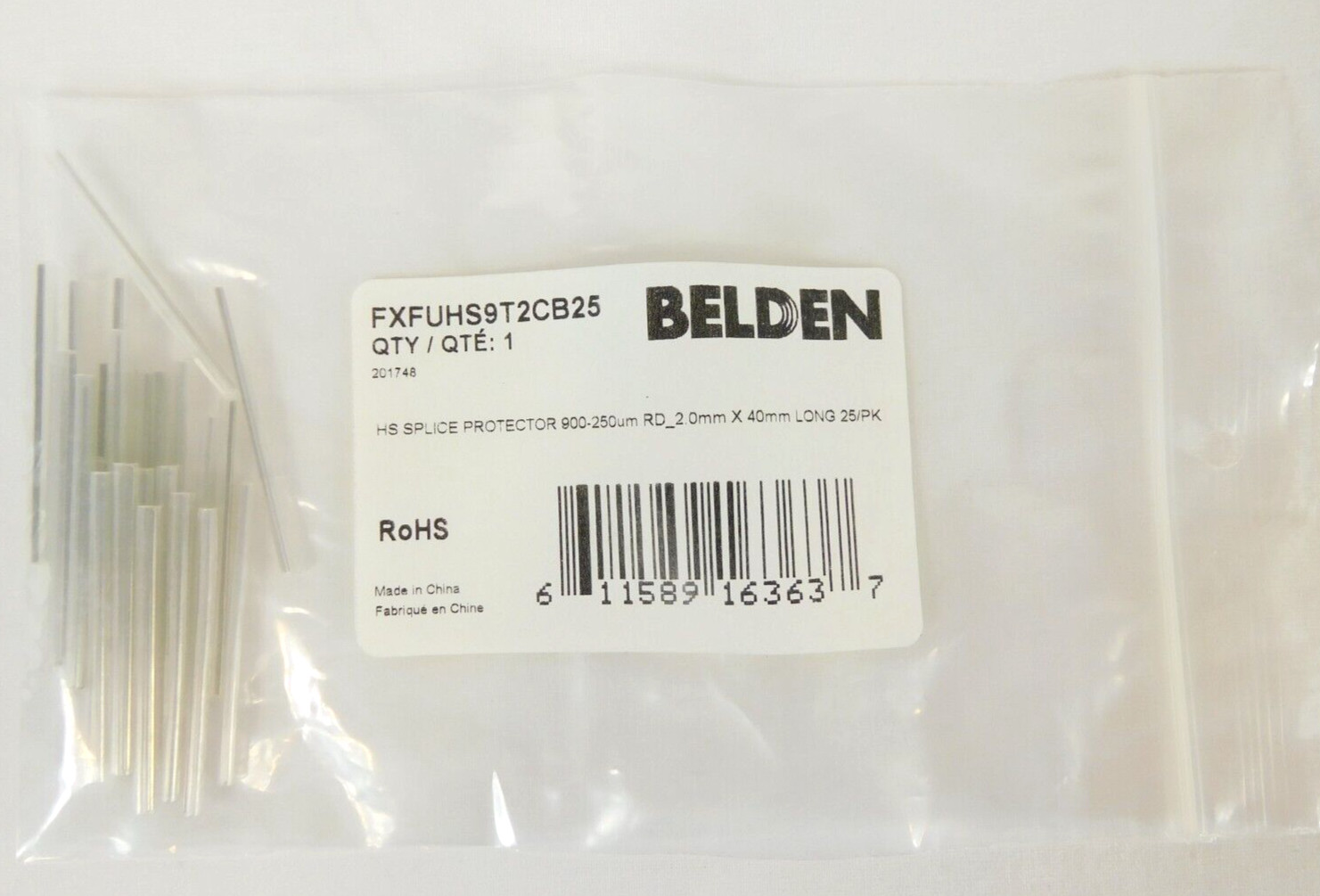 Heat Shrink Splice Protector 900 UM to 250 UM 2.0 mm. round x 40 mm Long Belden