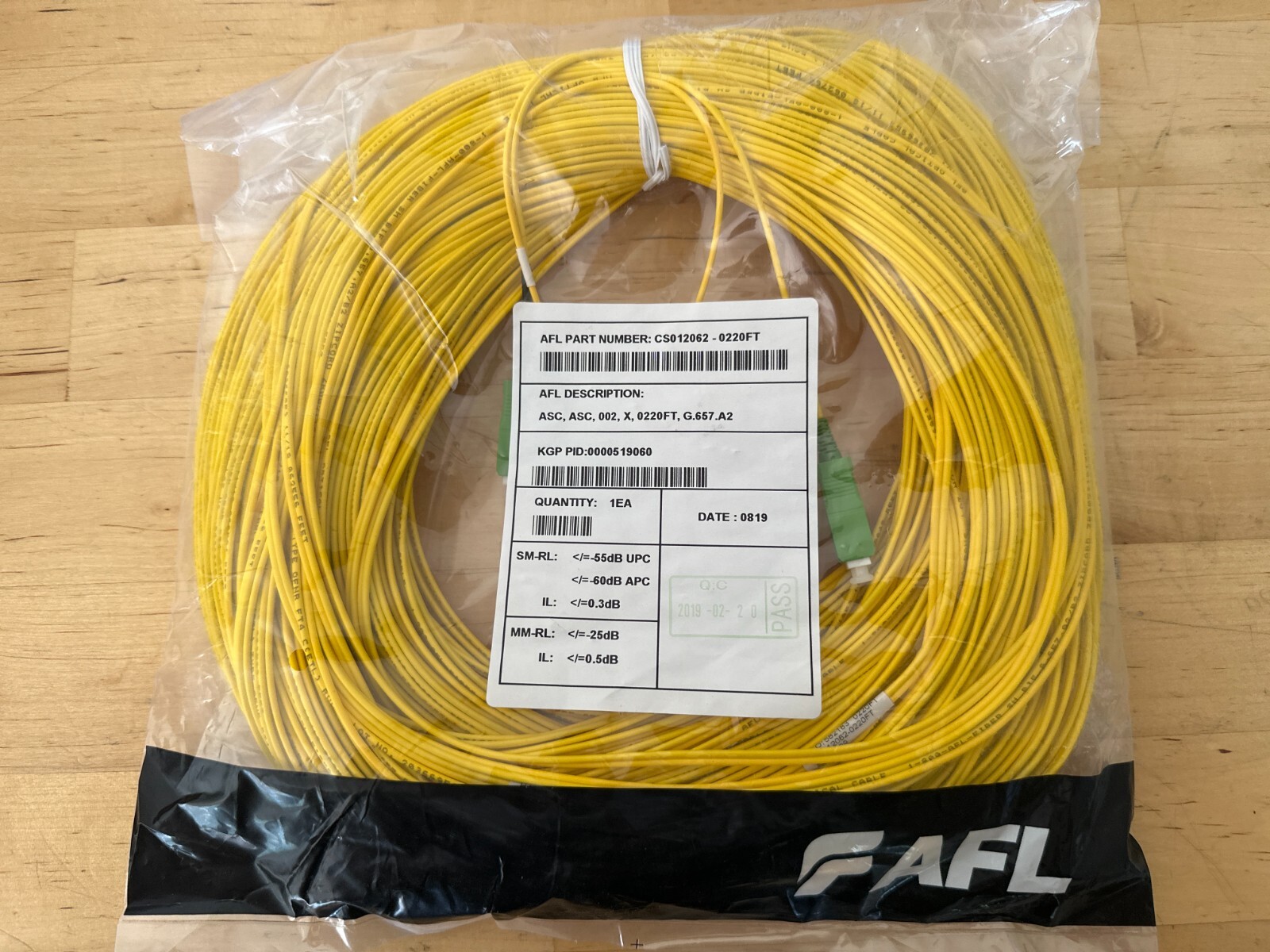 AFL Fiber Optic Cable CS012062-0220FT, G.657.A2 ASC, ASC, 002, x, 220FT