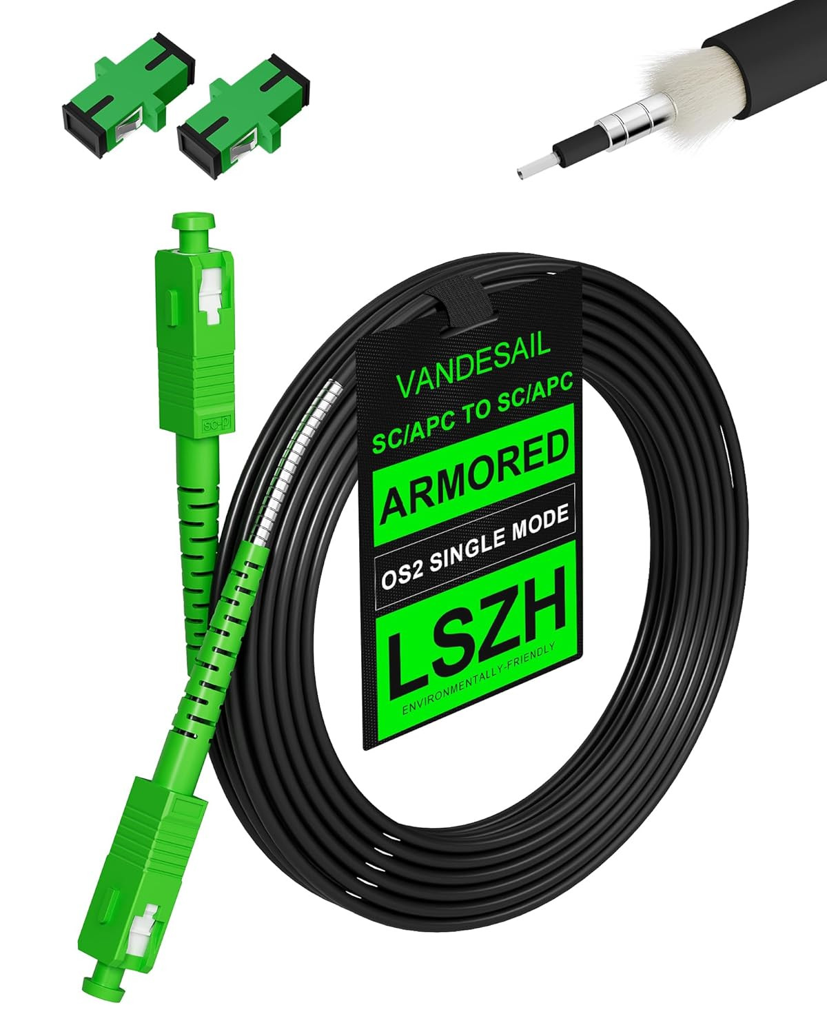 30M SC/APC Fiber Optic Internet Cable 100Ft, Outdoor Armored SC/APC Fiber Patch