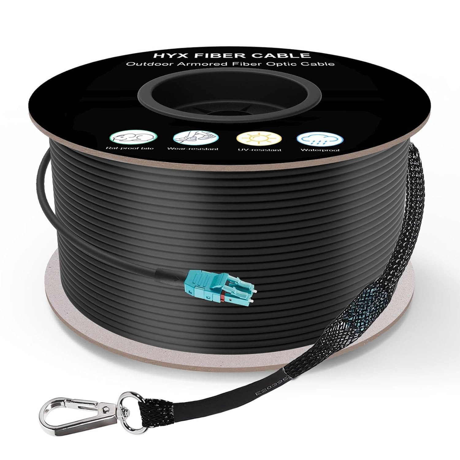 Outdoor Armored OM3 LC to LC Fiber Patch Cable, 250M, 40Gb/10Gb, Duplex