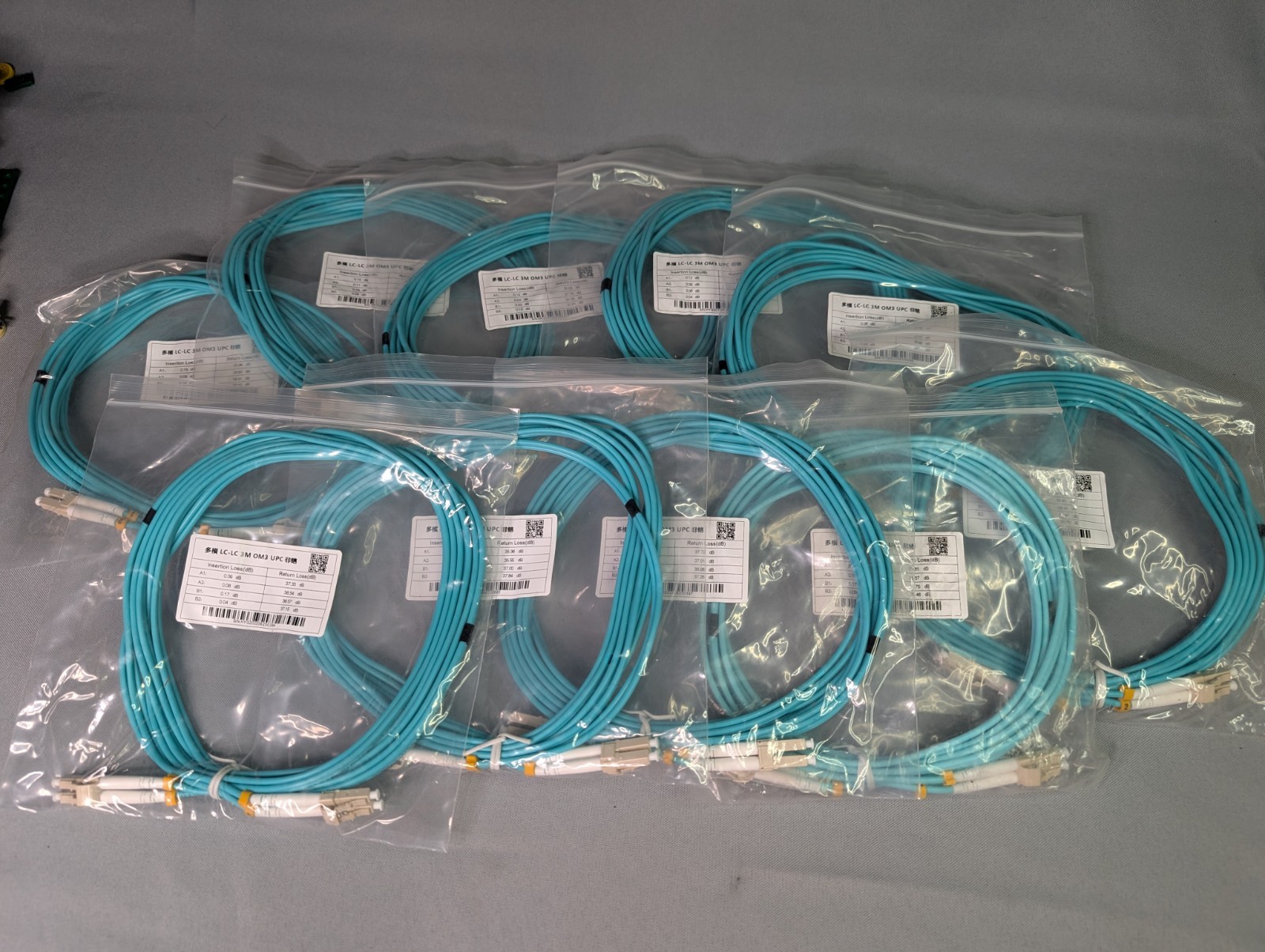 LC-LC Fiber Optic Patch Cable 3M Lot Of 10 Duplex Aqua NEW