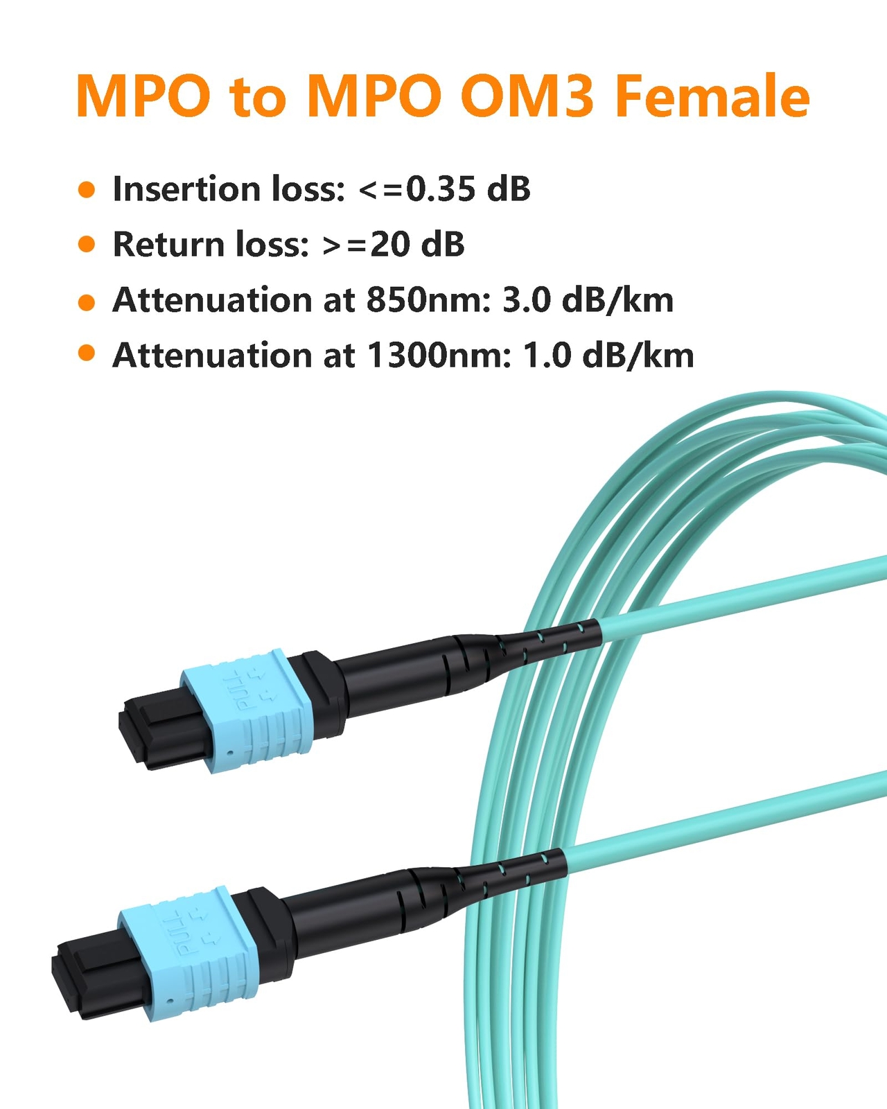MPO Fiber Cable 3FT, Type B 12 Cores MPO to MPO Cable OM3 Fiber Patch Cable 1…