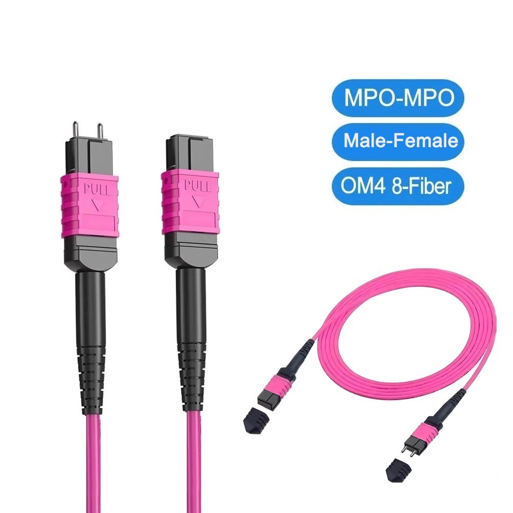 Fiber Optic Patch Cord MPO Male to MPO Female Type B OM4 8 / 12 Core Jumper lot