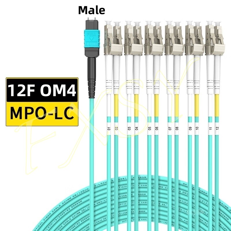 1-20M MPO Male to 6 LC Duplex 12 core OM4 Branch Optic Fiber Patch Cord Jumper