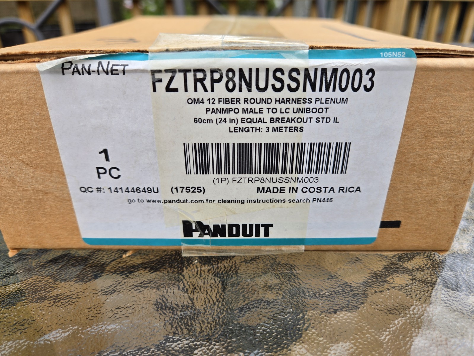 PANDUIT FZTRP8NUSSNM003 OM4 12 FIBER ROUND HARNESS CABLE PLENUM PANMPO TO LC UNI